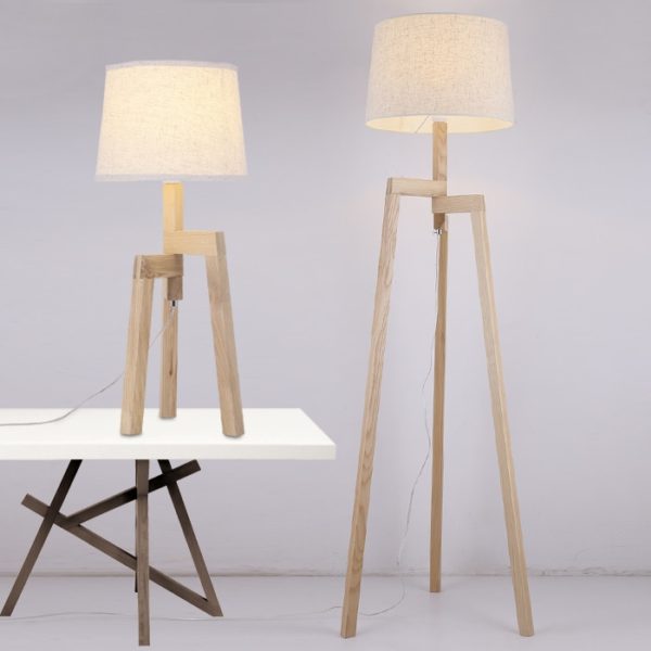 Contemporary Wooden Table Floor Lamp Set