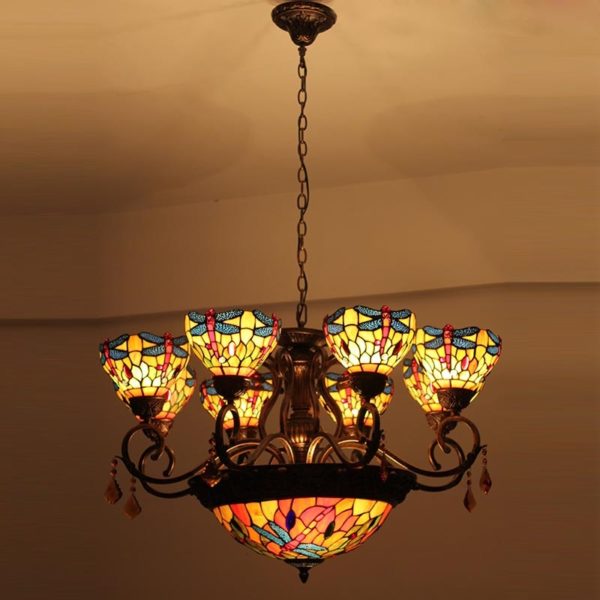 Stained Glass Tiffany Rose Flower Chandelier