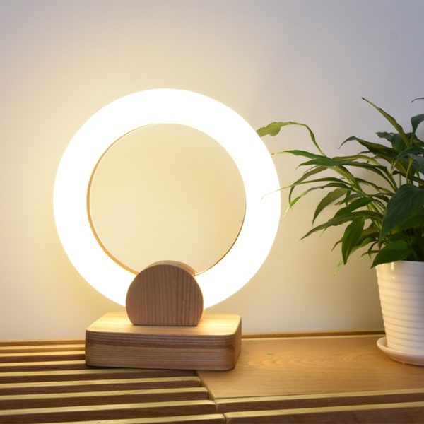 Postmodern Wooden LED Ring Table Lamp Light