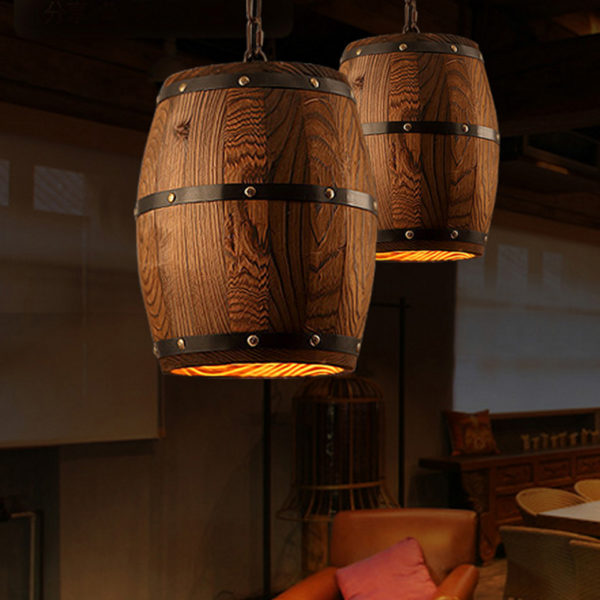 Vintage Wooden Barrel Pendant Light