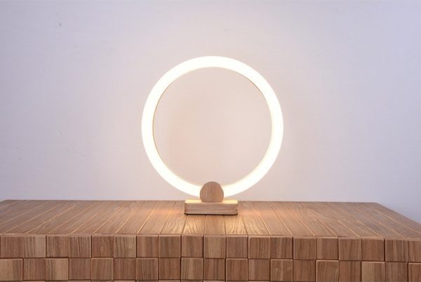 Postmodern Wooden LED Ring Table Lamp Light